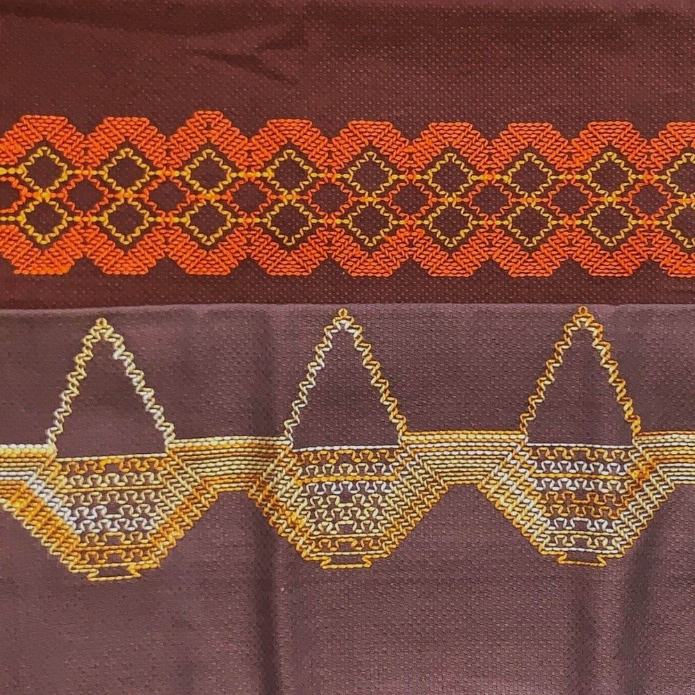 2‎ Vtg Swedish Huck Cloth Kitchen Dish Towels Breadbasket Liners Lt & Dark Brown